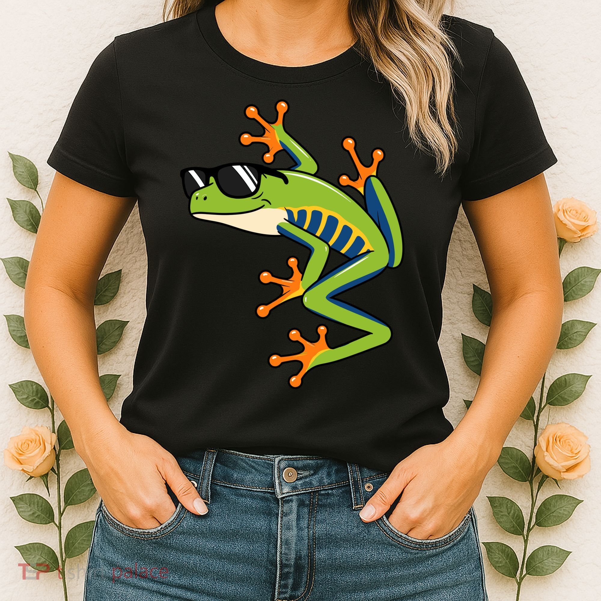 Cool Fun Cartoon Frog Sunglasses Summer Beach Women's T-Shirt