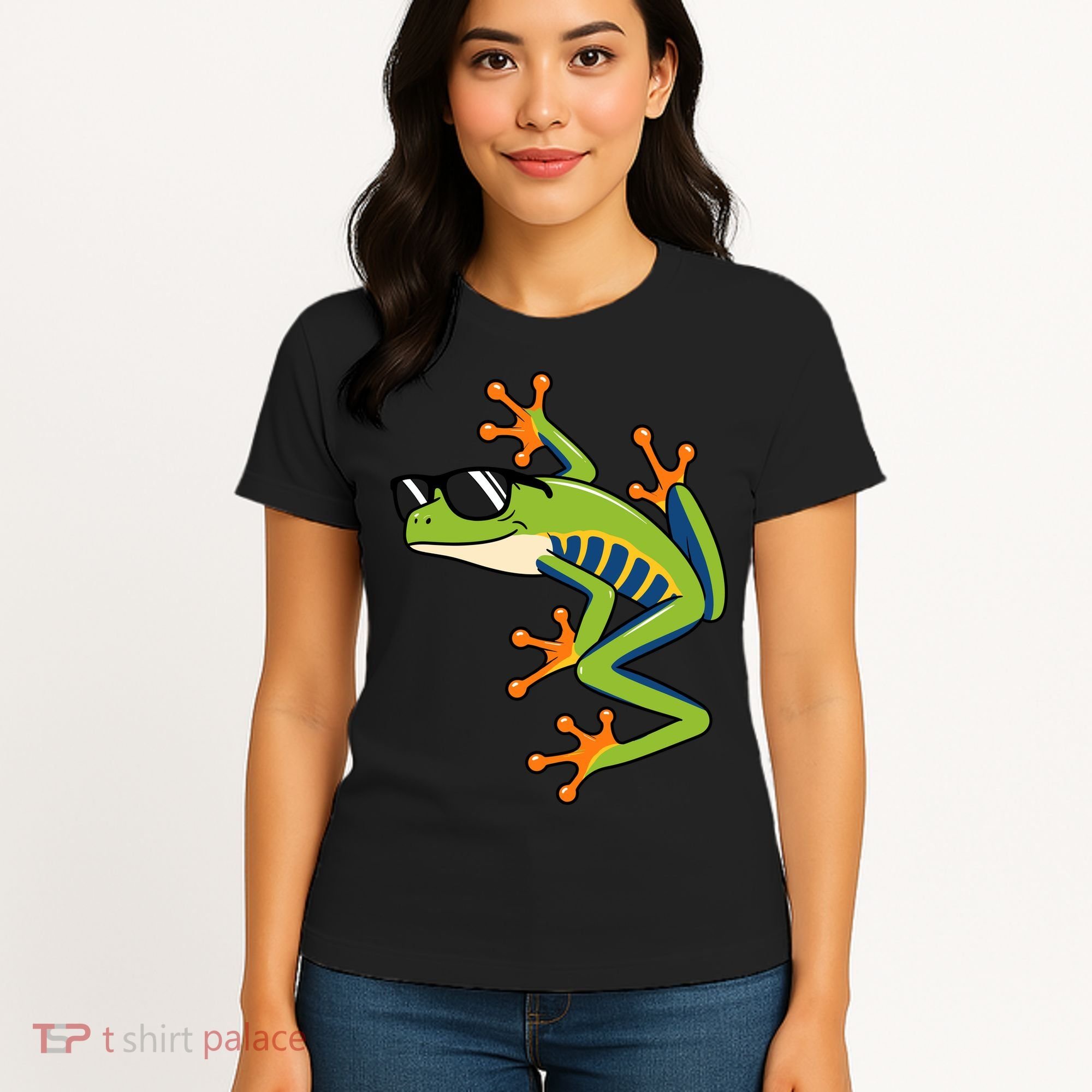 Cool Fun Cartoon Frog Sunglasses Summer Beach Women's T-Shirt