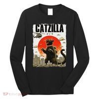 Catzilla Funny Cat Lover Kitten Catzilla Cat Japanese Art Long Sleeve Shirt thumb 0