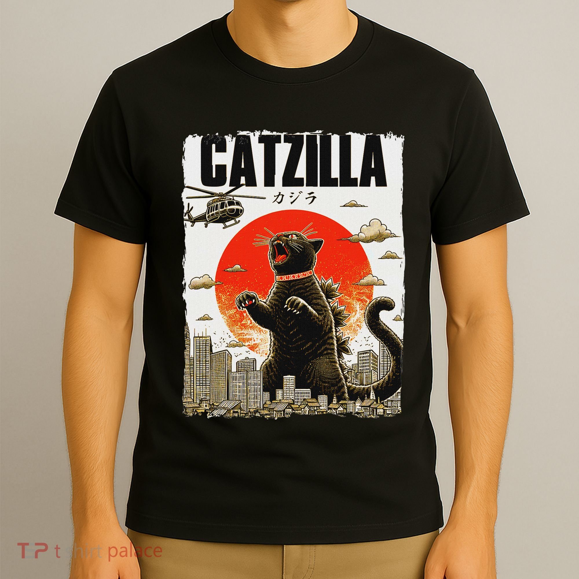 Catzilla Funny Cat Lover Kitten Catzilla Cat Japanese Art T-Shirt