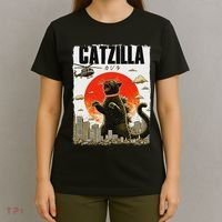 Catzilla Funny Cat Lover Kitten Catzilla Cat Japanese Art T-Shirt thumb 4