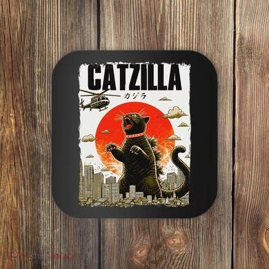 Catzilla Funny Cat Lover Kitten Catzilla Cat Japanese Art Coaster