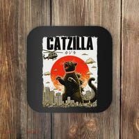 Catzilla Funny Cat Lover Kitten Catzilla Cat Japanese Art Coaster thumb 0