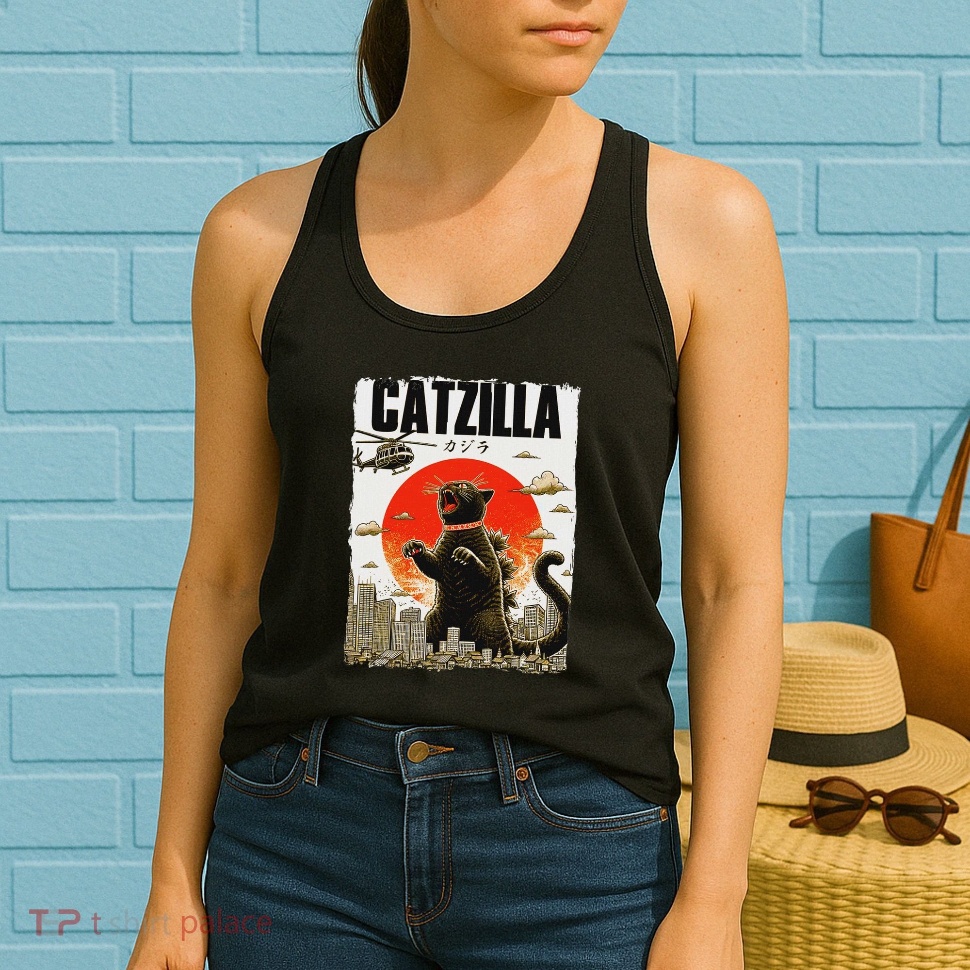 Catzilla Funny Cat Lover Kitten Catzilla Cat Japanese Art Women's Tank Top
