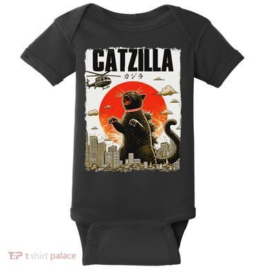 Catzilla Funny Cat Lover Kitten Catzilla Cat Japanese Art Baby Bodysuit