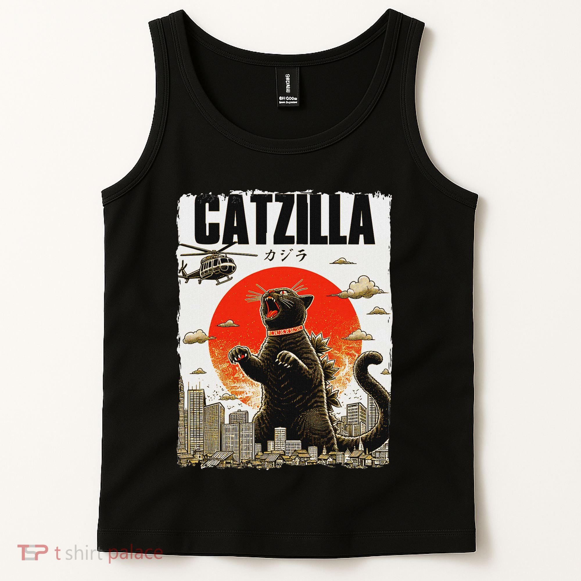 Catzilla Funny Cat Lover Kitten Catzilla Cat Japanese Art Tank Top