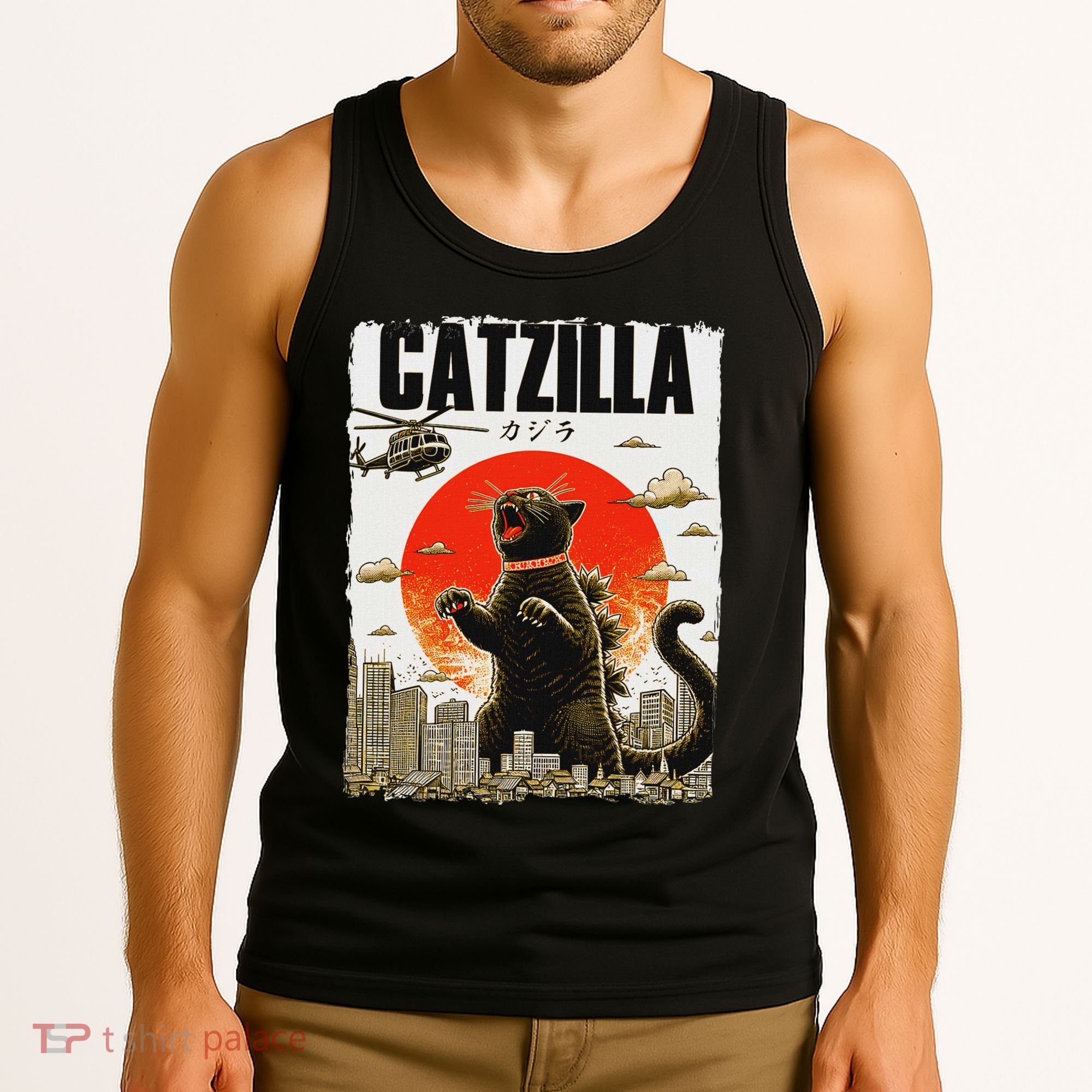 Catzilla Funny Cat Lover Kitten Catzilla Cat Japanese Art Tank Top