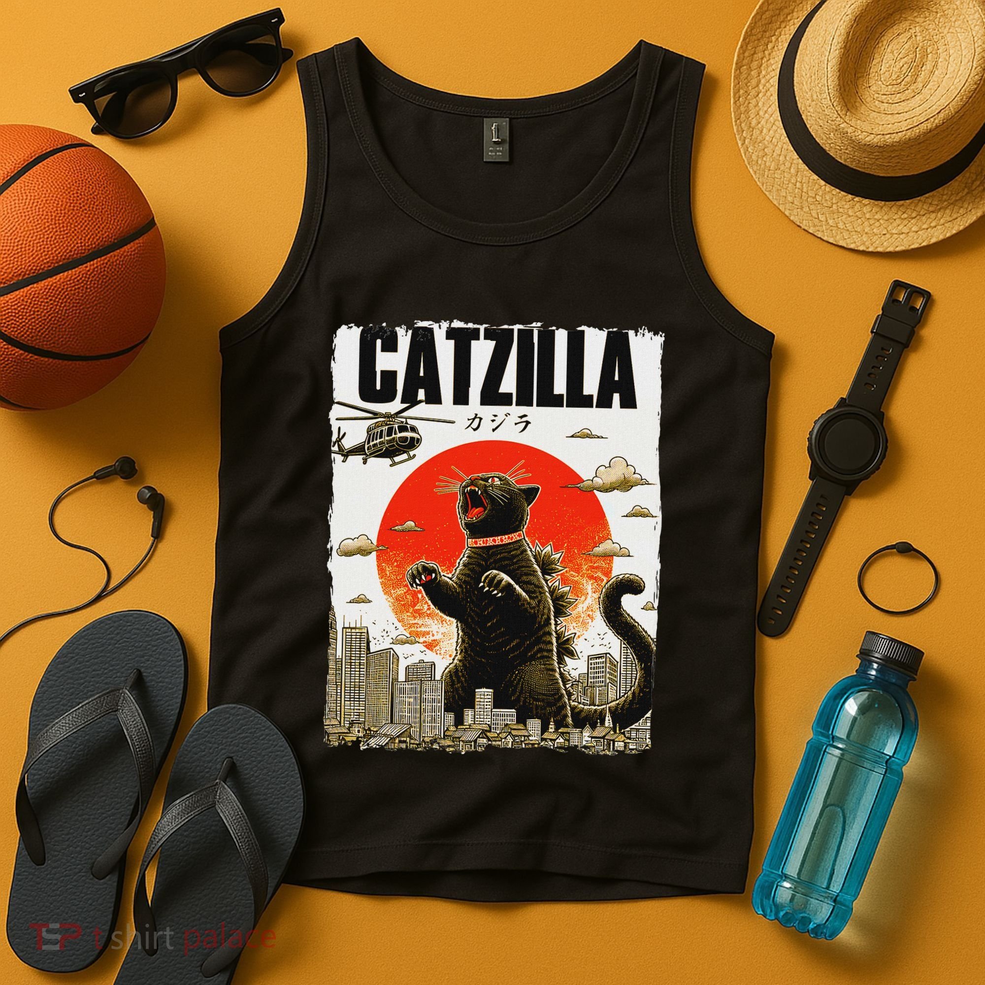 Catzilla Funny Cat Lover Kitten Catzilla Cat Japanese Art Tank Top