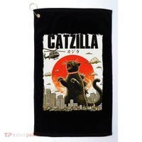 Catzilla Funny Cat Lover Kitten Catzilla Cat Japanese Art Golf Towel thumb 0