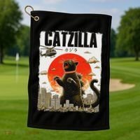 Catzilla Funny Cat Lover Kitten Catzilla Cat Japanese Art Golf Towel thumb 1