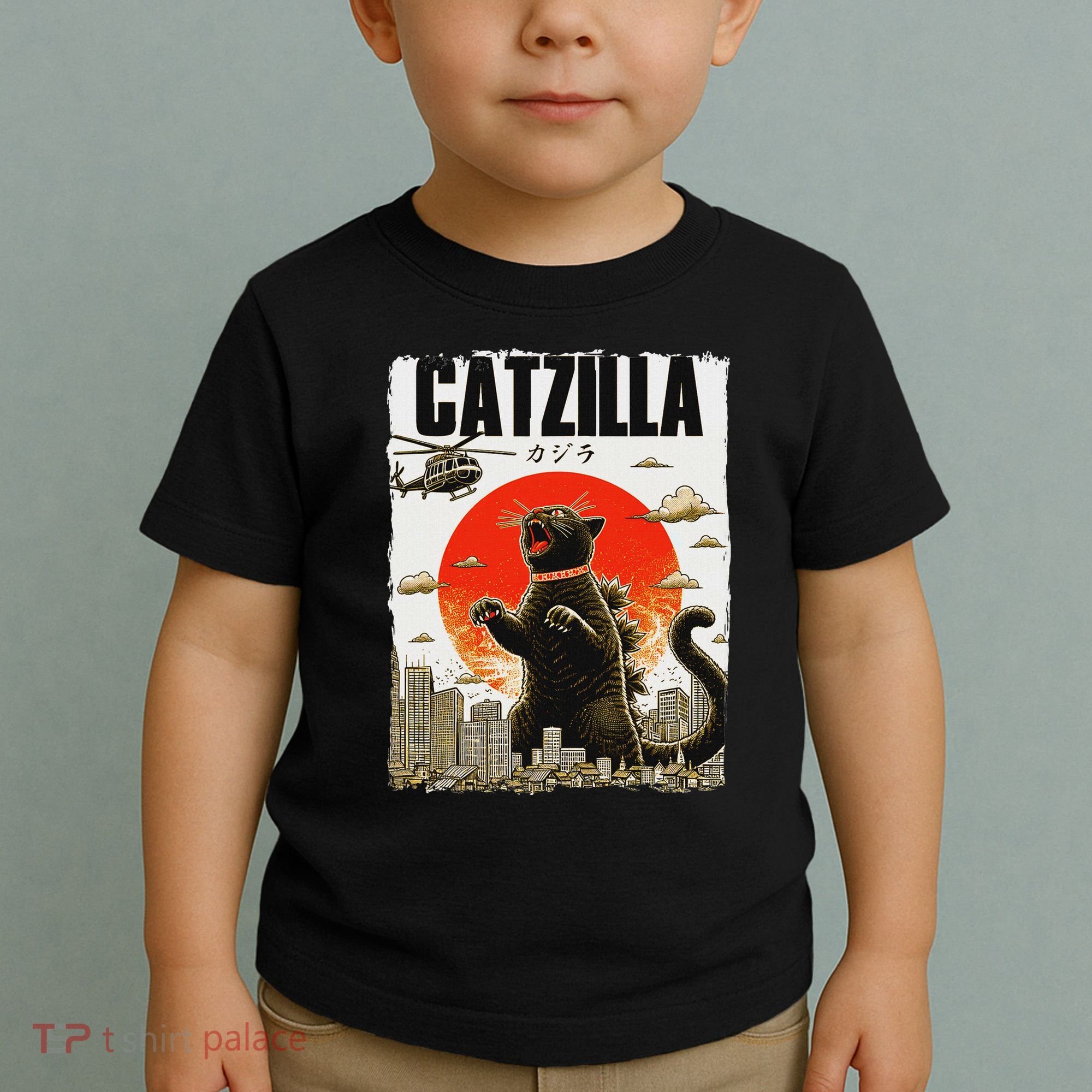 Catzilla Funny Cat Lover Kitten Catzilla Cat Japanese Art Toddler T-Shirt