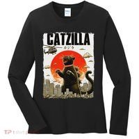Catzilla Funny Cat Lover Kitten Catzilla Cat Japanese Art Women's Long Sleeve Shirt thumb 0
