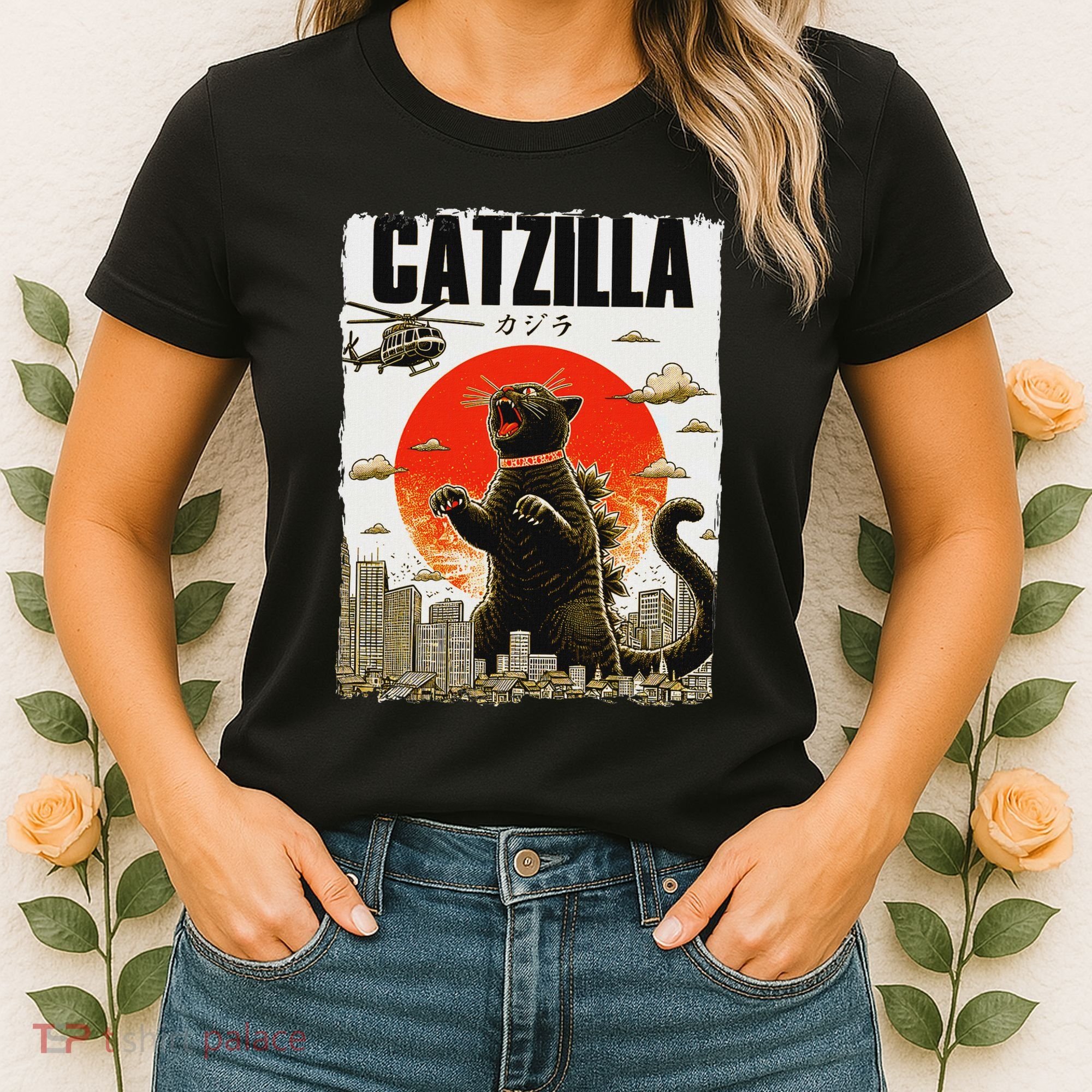 Catzilla Funny Cat Lover Kitten Catzilla Cat Japanese Art Women's T-Shirt