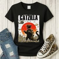 Catzilla Funny Cat Lover Kitten Catzilla Cat Japanese Art Women's T-Shirt thumb 3