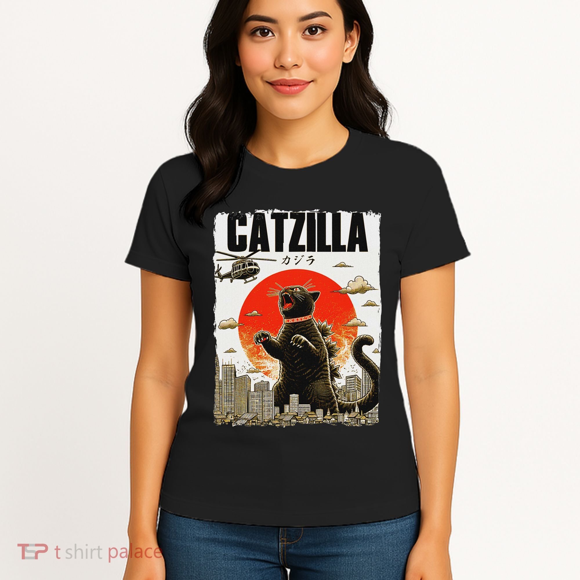 Catzilla Funny Cat Lover Kitten Catzilla Cat Japanese Art Women's T-Shirt