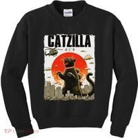 Catzilla Funny Cat Lover Kitten Catzilla Cat Japanese Art Kids Sweatshirt thumb 0