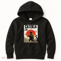 Catzilla Funny Cat Lover Kitten Catzilla Cat Japanese Art Kids Hoodie thumb 0