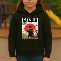 Catzilla Funny Cat Lover Kitten Catzilla Cat Japanese Art Kids Hoodie thumb 3