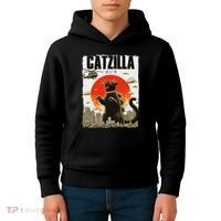 Catzilla Funny Cat Lover Kitten Catzilla Cat Japanese Art Kids Hoodie thumb 4