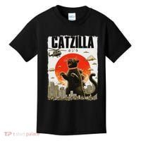 Catzilla Funny Cat Lover Kitten Catzilla Cat Japanese Art Kids T-Shirt thumb 0