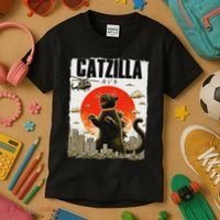 Catzilla Funny Cat Lover Kitten Catzilla Cat Japanese Art Kids T-Shirt thumb 3