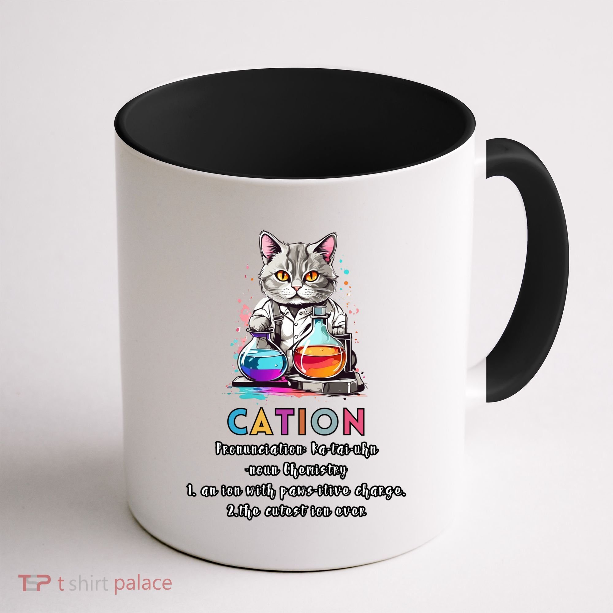 Cation Funny Chemistry Humor Science Teacher Cat Pun Gift Coffee Mug