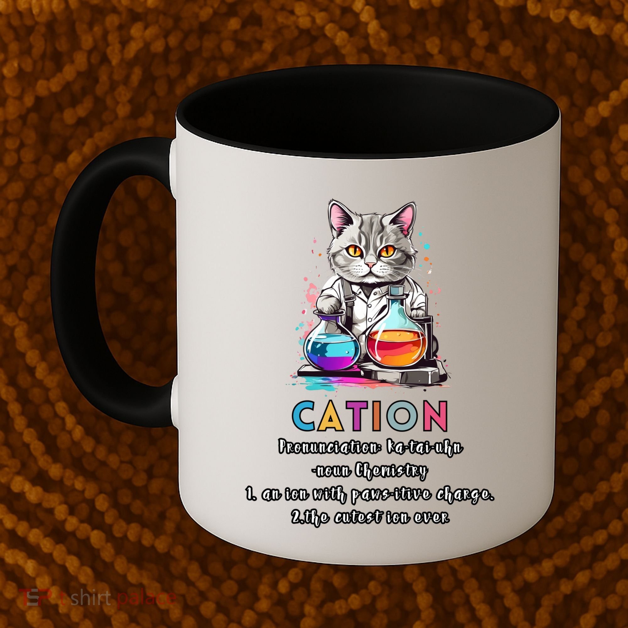 Cation Funny Chemistry Humor Science Teacher Cat Pun Gift Coffee Mug