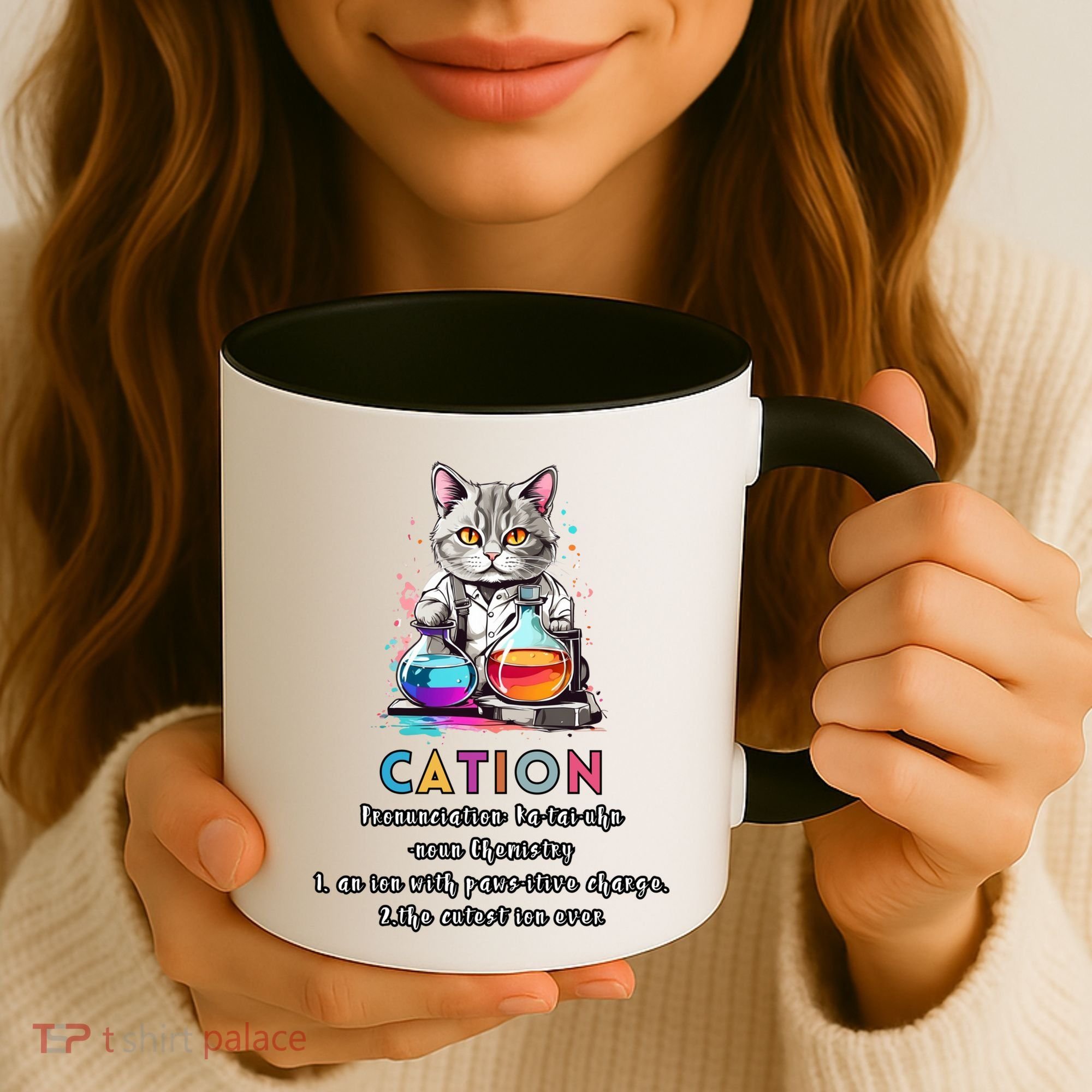 Cation Funny Chemistry Humor Science Teacher Cat Pun Gift Coffee Mug