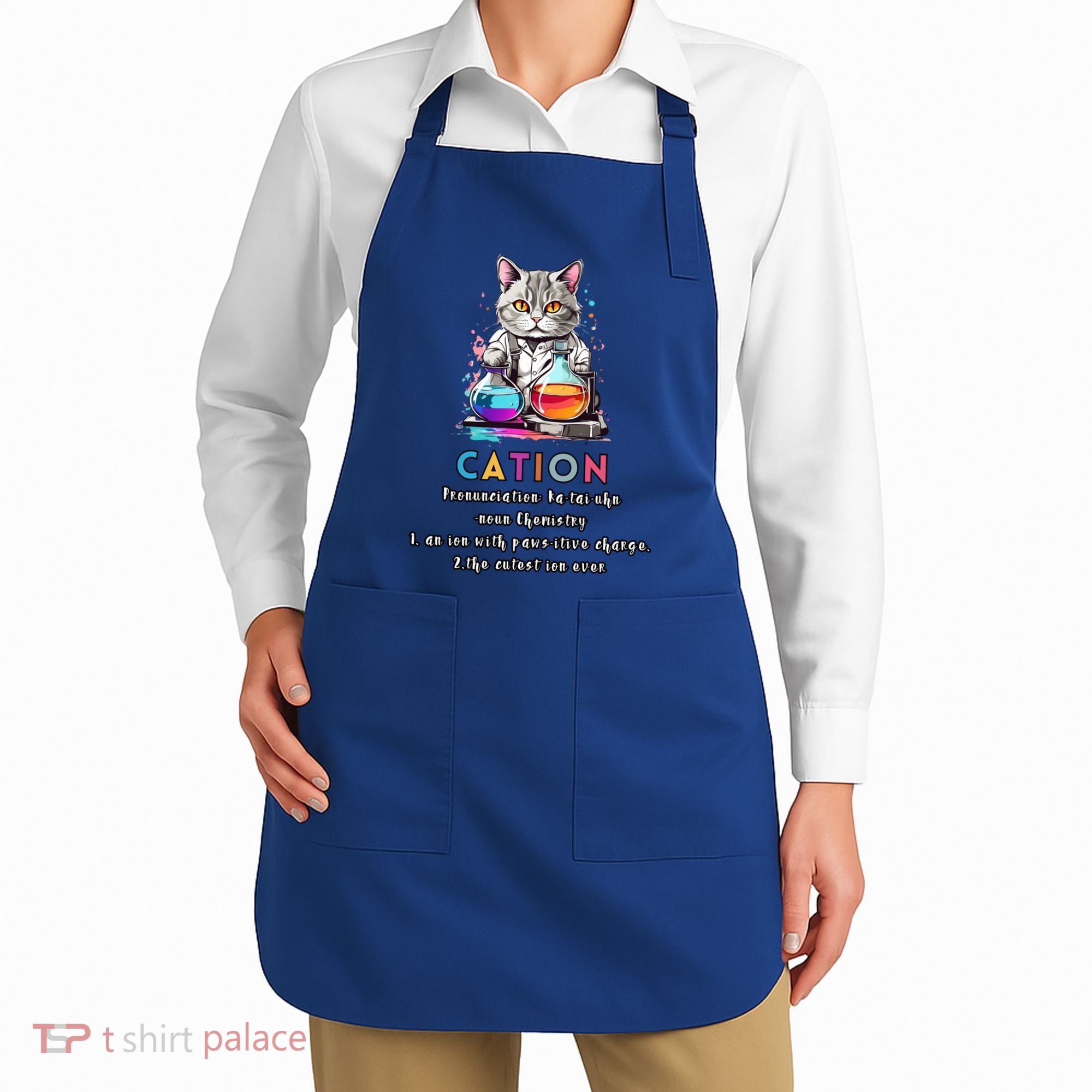 Cation Funny Chemistry Humor Science Teacher Cat Pun Gift Apron