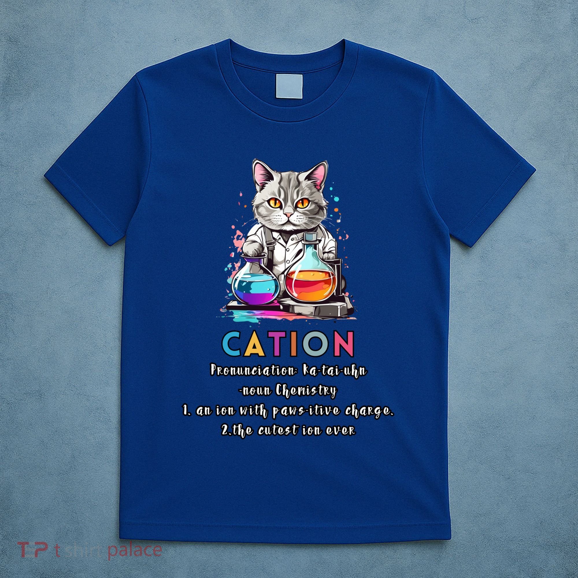 Cation Funny Chemistry Humor Science Teacher Cat Pun Gift T-Shirt