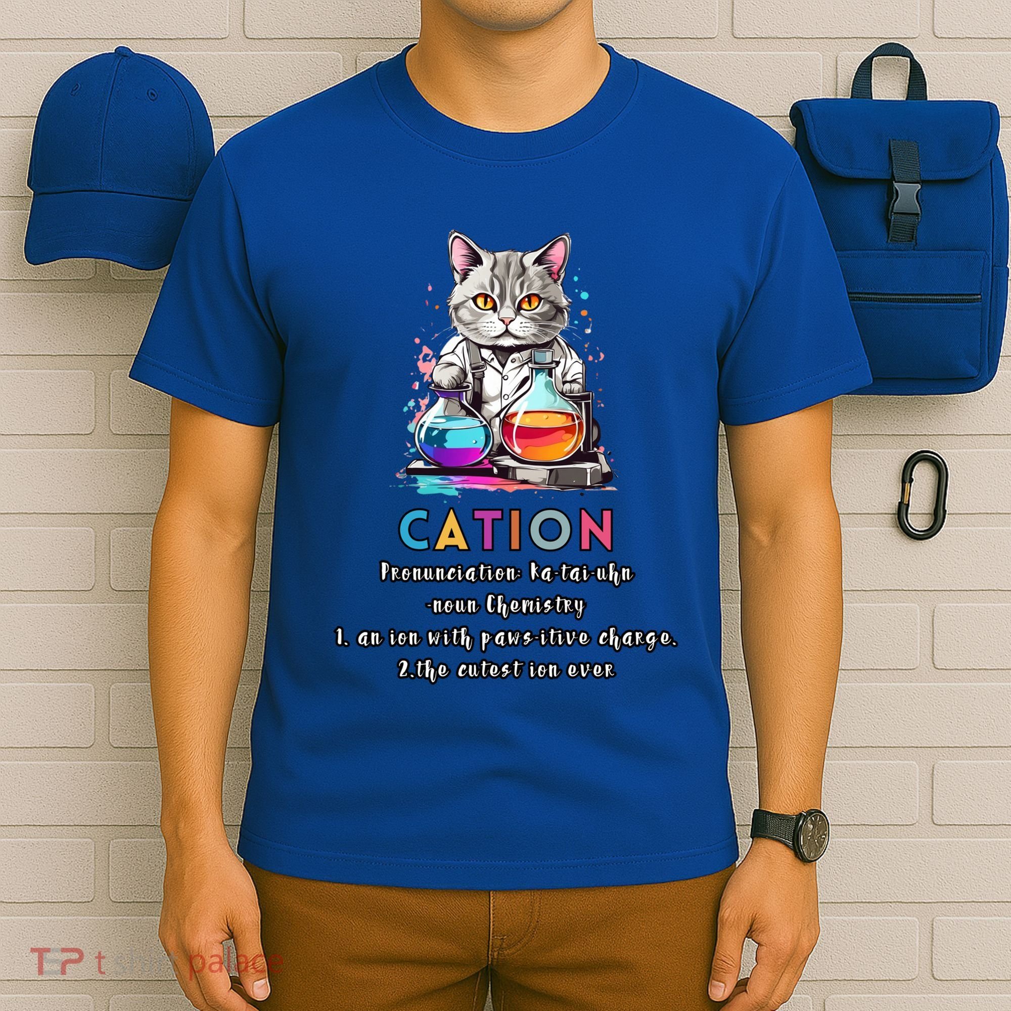 Cation Funny Chemistry Humor Science Teacher Cat Pun Gift T-Shirt