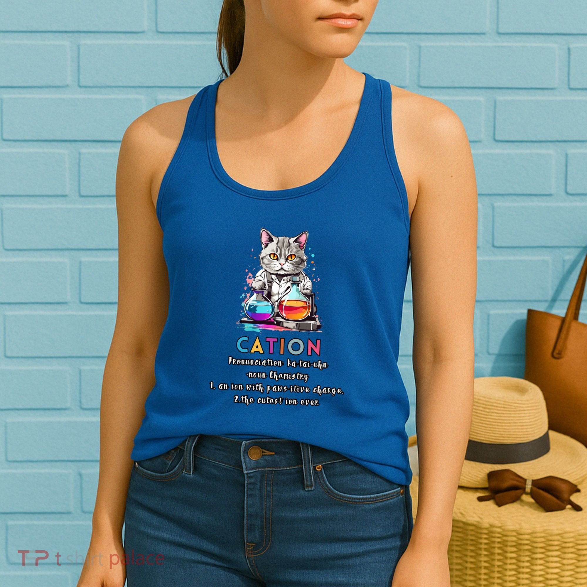 Cation Funny Chemistry Humor Science Teacher Cat Pun Gift Women's Tank Top