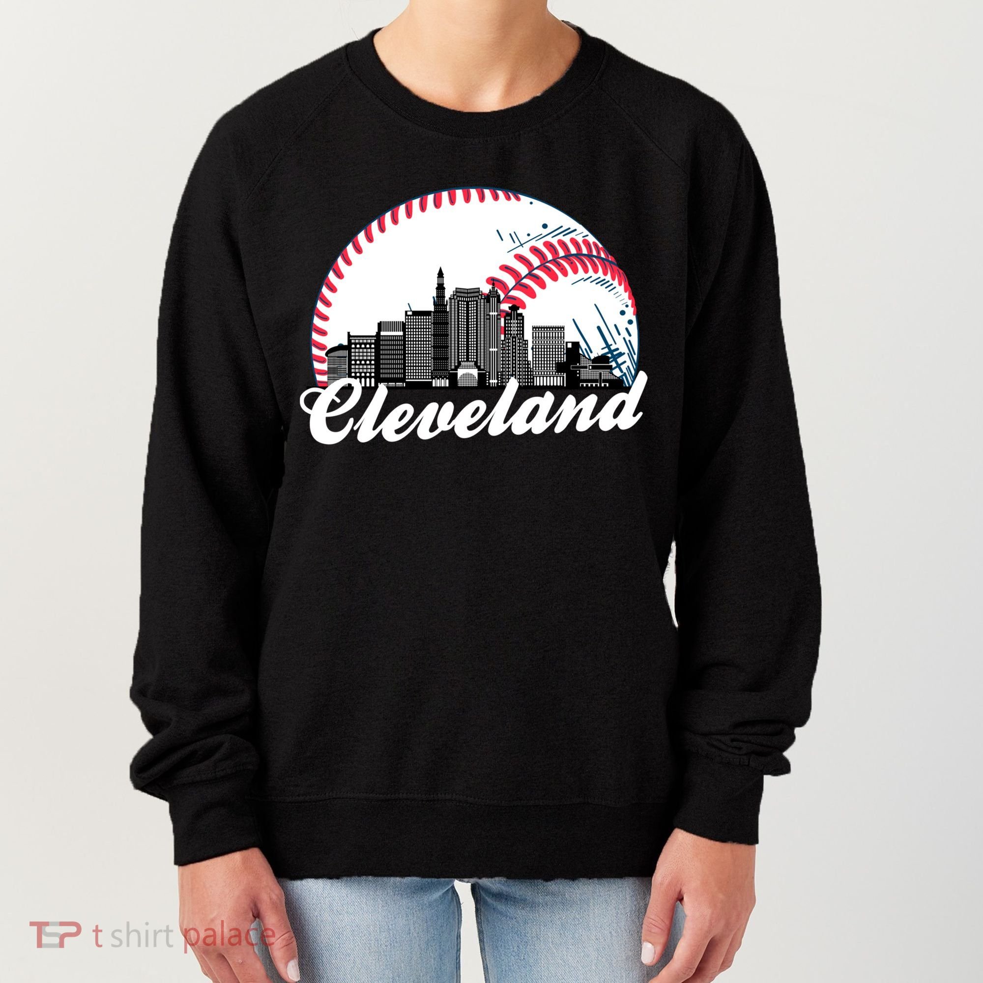 Cute Funny Cleveland Baseball Skyline Retro Women's Sweatshirt