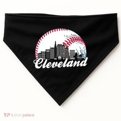Cute Funny Cleveland Baseball Skyline Retro USA-Made Doggie Bandana