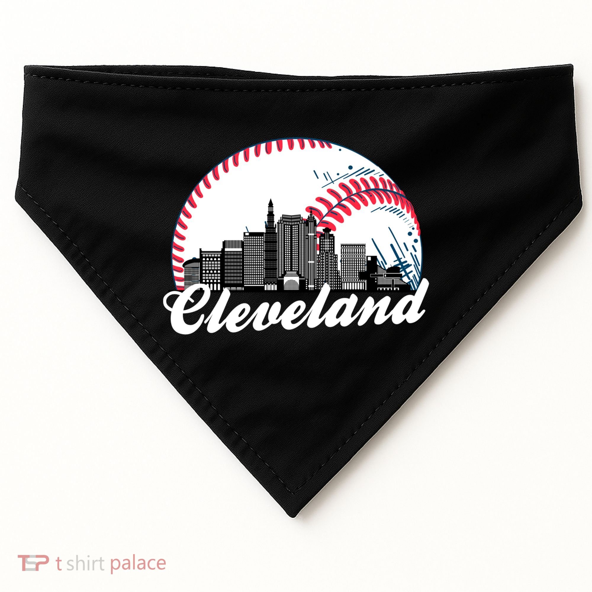 Cute Funny Cleveland Baseball Skyline Retro USA-Made Doggie Bandana