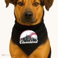 Cute Funny Cleveland Baseball Skyline Retro USA-Made Doggie Bandana thumb 1