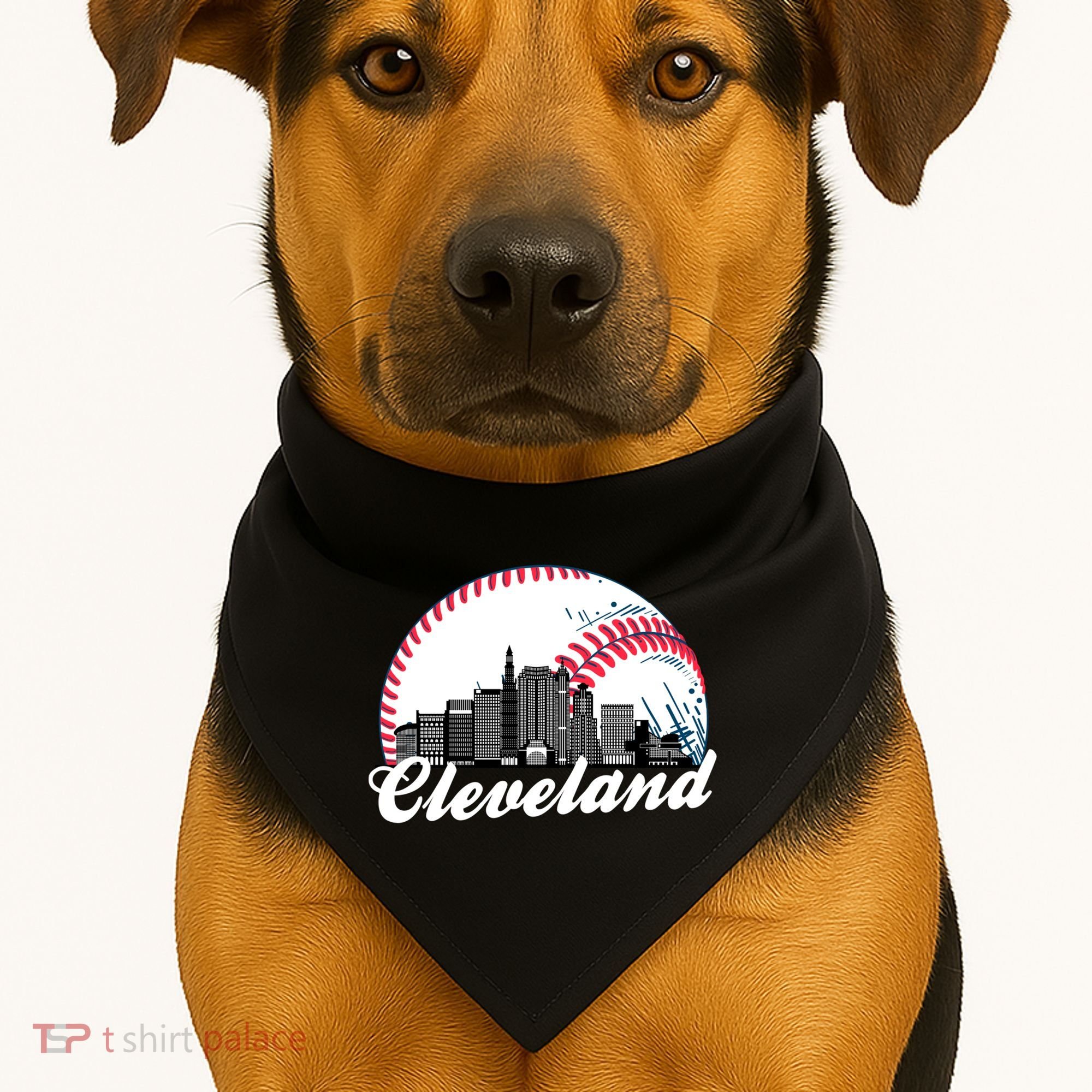Cute Funny Cleveland Baseball Skyline Retro USA-Made Doggie Bandana
