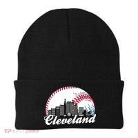Cute Funny Cleveland Baseball Skyline Retro Beanie thumb 0