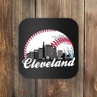 Cute Funny Cleveland Baseball Skyline Retro Coaster thumb 0