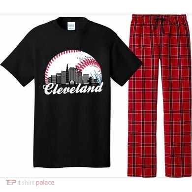 Cute Funny Cleveland Baseball Skyline Retro Pajama Set