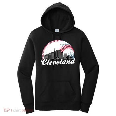 Cute Funny Cleveland Baseball Skyline Retro Women's Hoodie