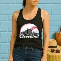 Cute Funny Cleveland Baseball Skyline Retro Women's Tank Top thumb 2