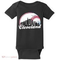 Cute Funny Cleveland Baseball Skyline Retro Baby Bodysuit thumb 0