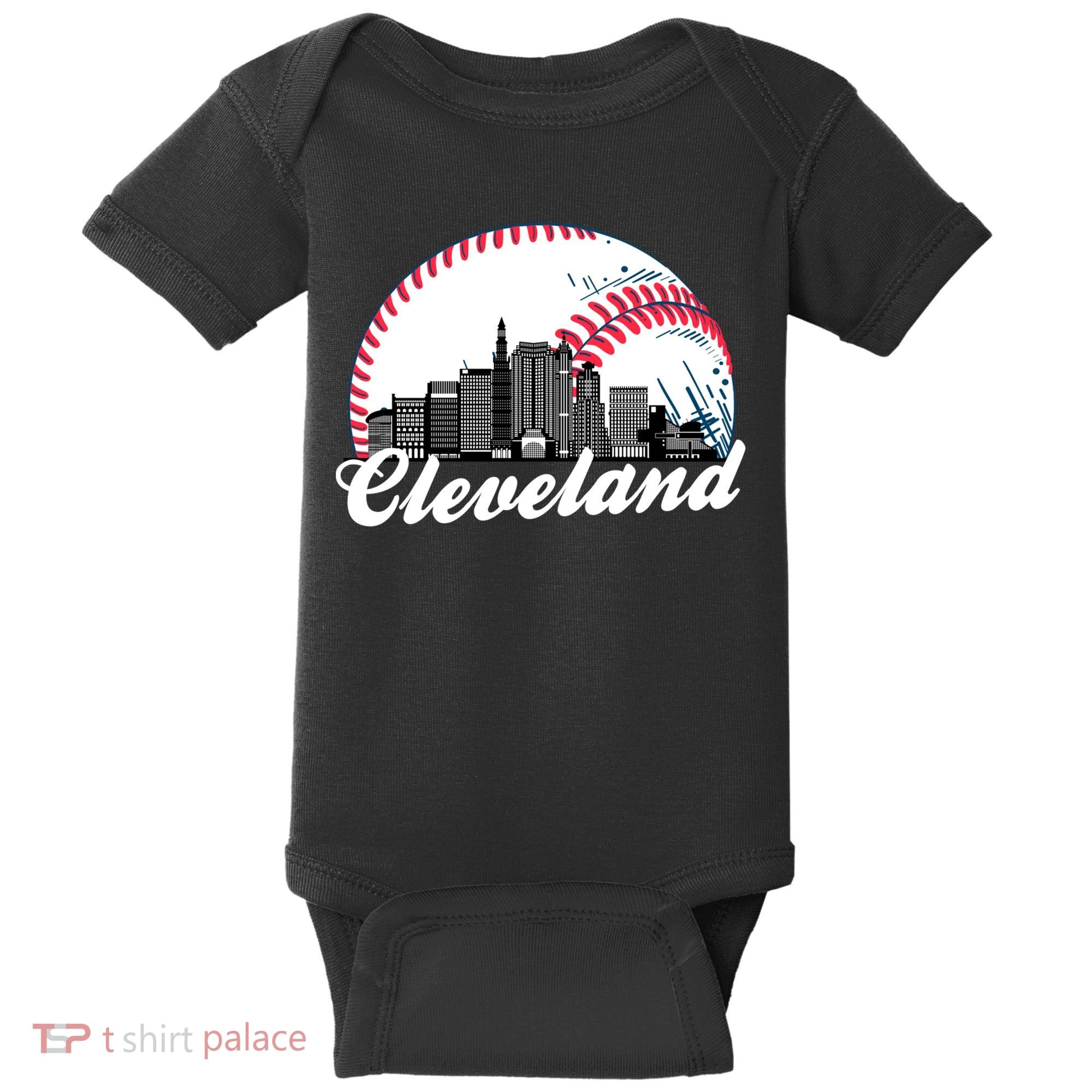 Cute Funny Cleveland Baseball Skyline Retro Baby Bodysuit