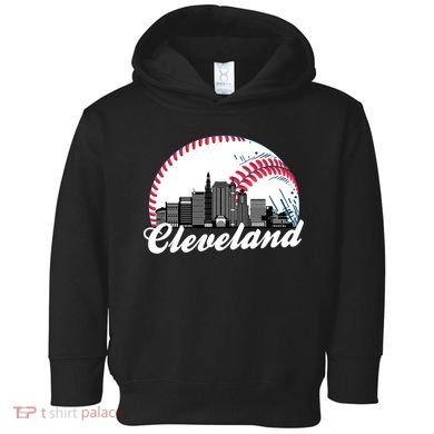 Cute Funny Cleveland Baseball Skyline Retro Toddler Hoodie