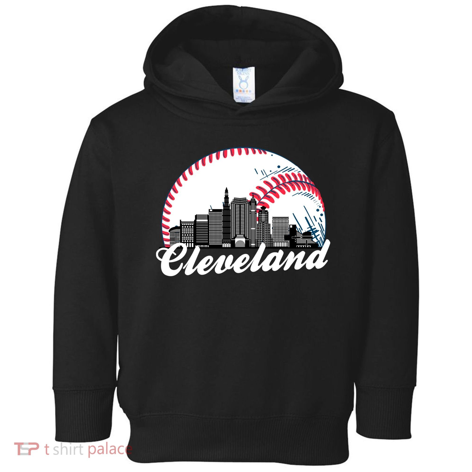 Cute Funny Cleveland Baseball Skyline Retro Toddler Hoodie