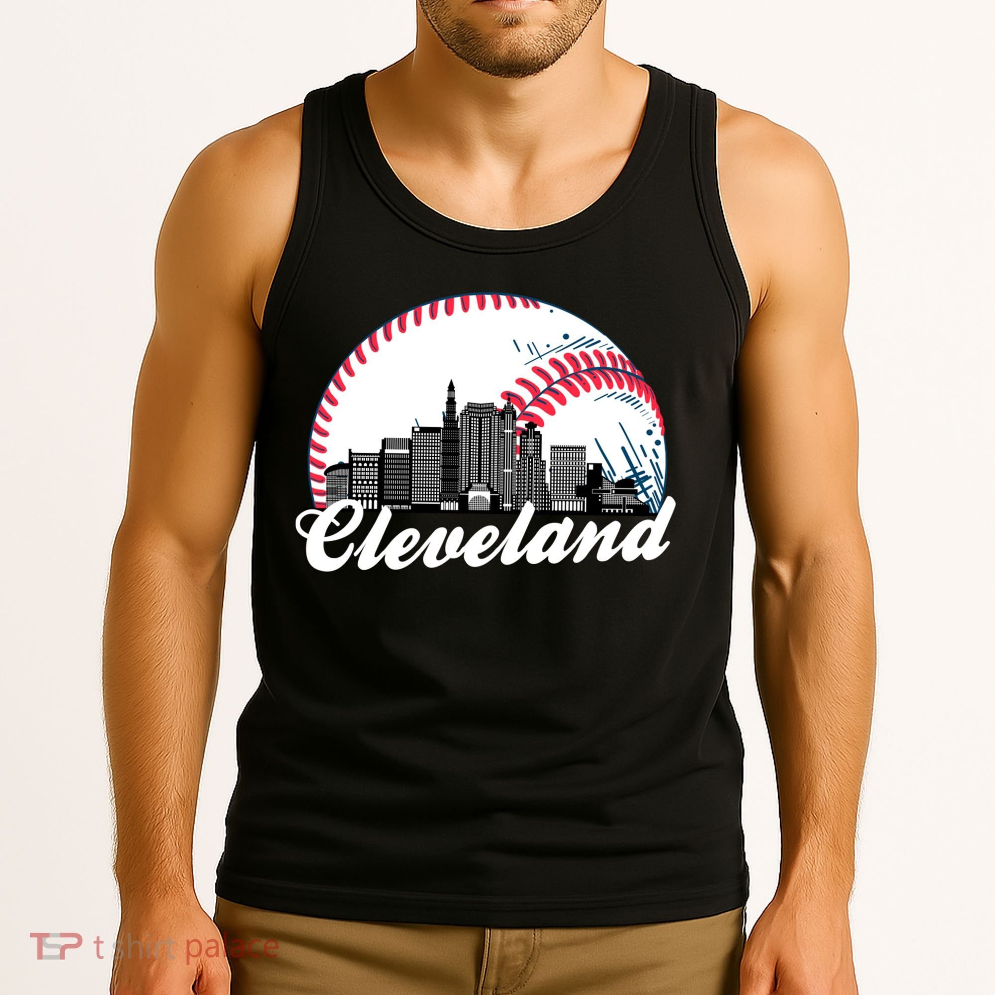 Cute Funny Cleveland Baseball Skyline Retro Tank Top