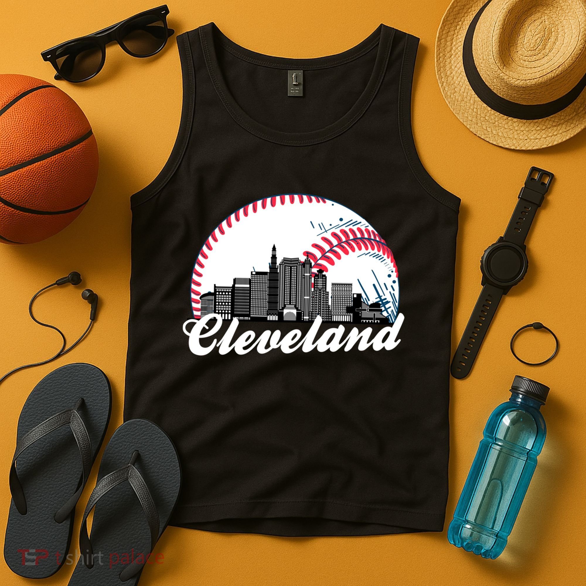 Cute Funny Cleveland Baseball Skyline Retro Tank Top