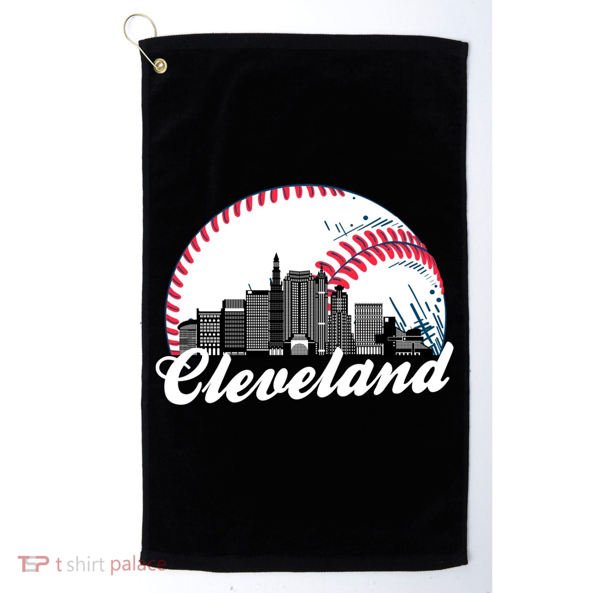 Cute Funny Cleveland Baseball Skyline Retro Golf Towel