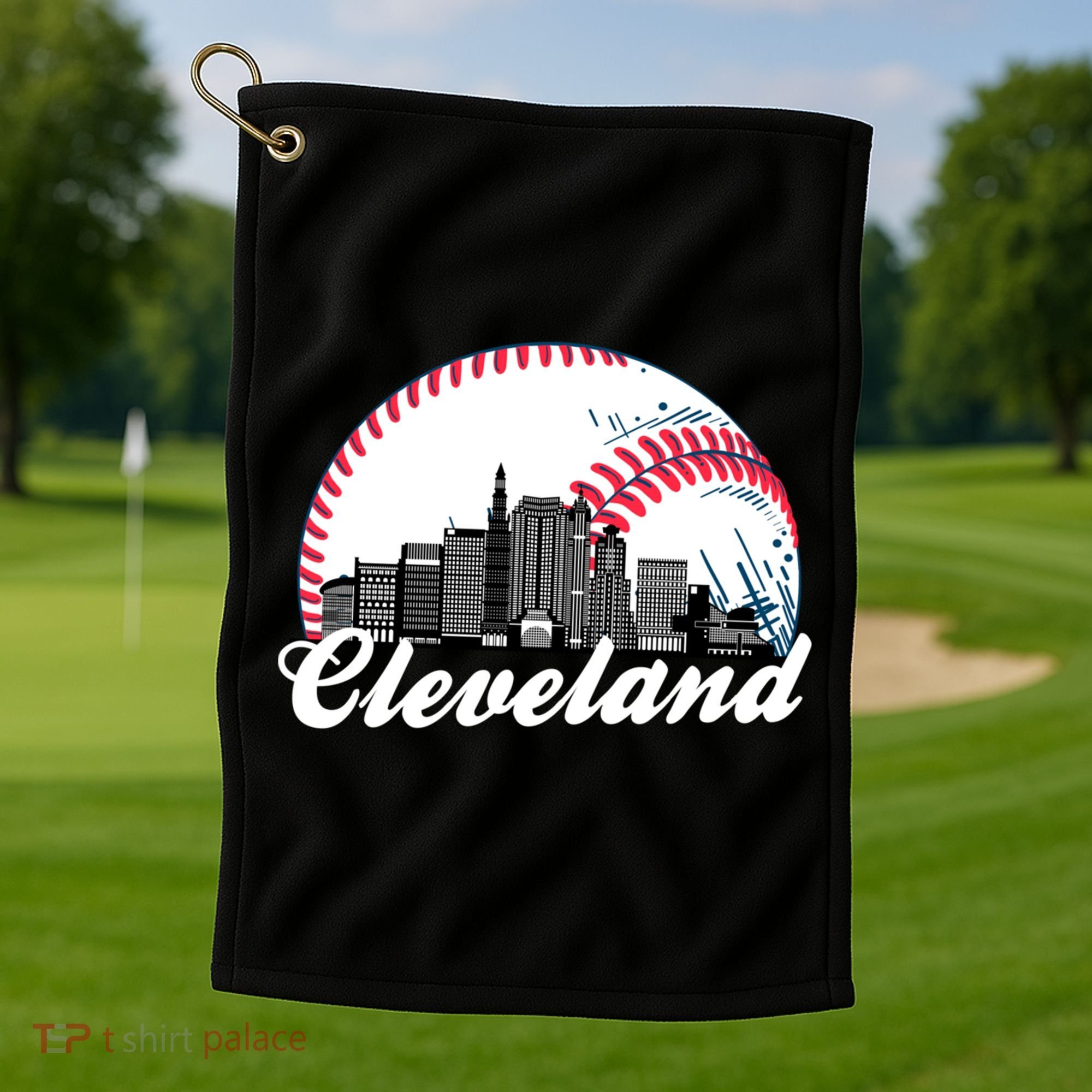 Cute Funny Cleveland Baseball Skyline Retro Golf Towel